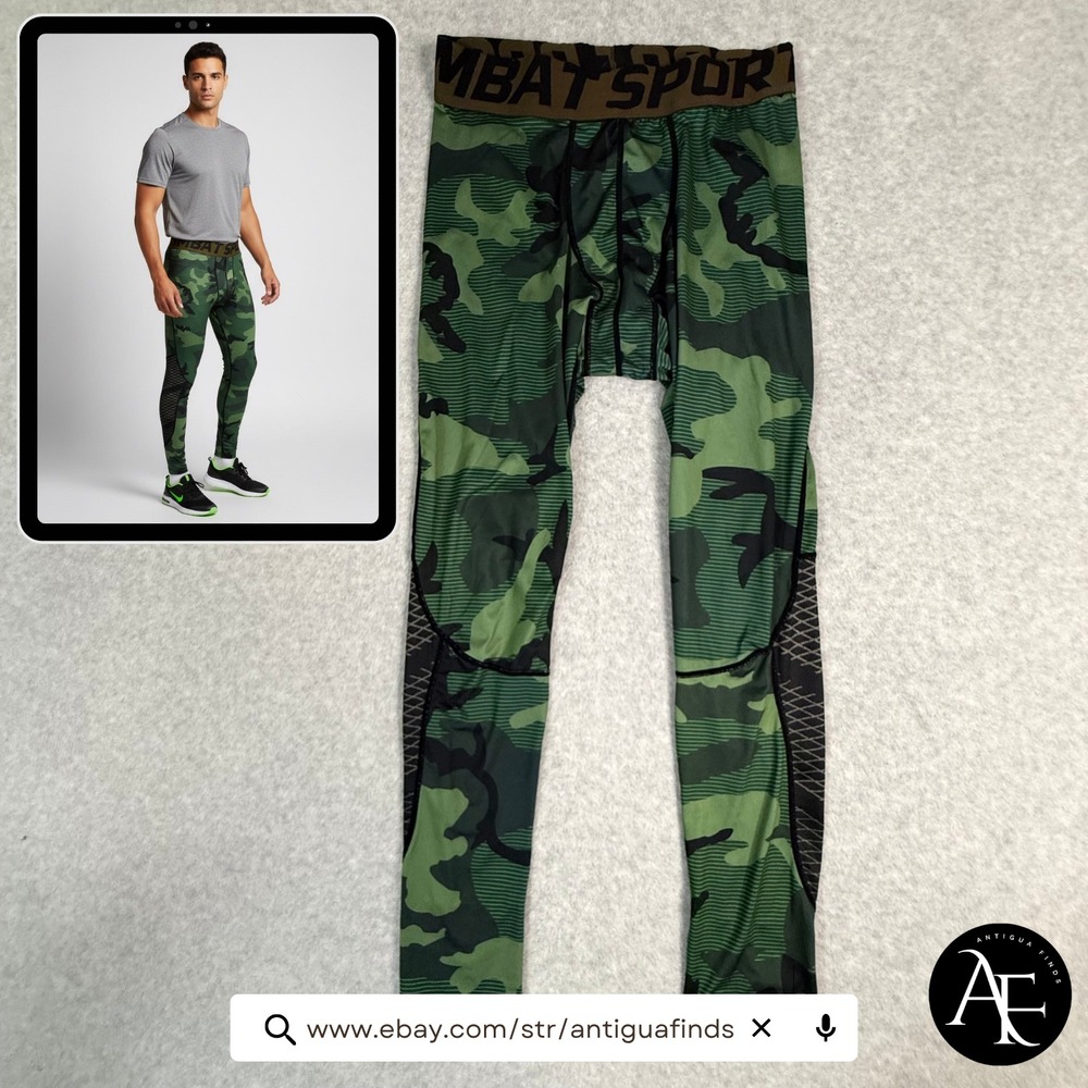 Combat Sport Mens Camo Compression Leggings Green Camouflage Tights EC0025 Large